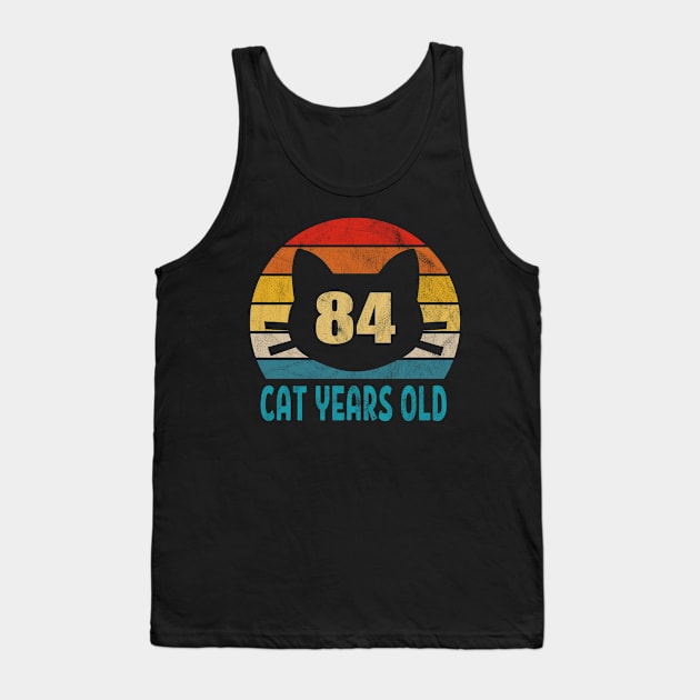 84 Cat Years Old Retro Style 17th Birthday Gift Cat Lovers Tank Top by Blink_Imprints10